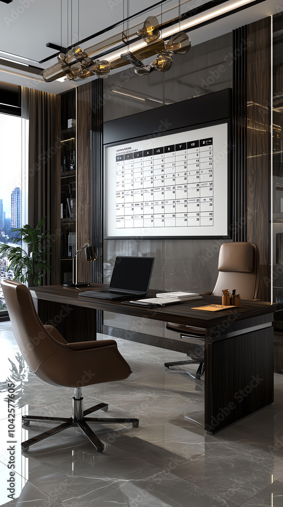Poster modern office workspace with elegant design and functional elements for productivity