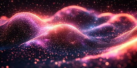 Abstract Glittering Waves with Pink and Orange Hues