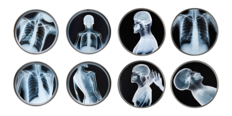Medical X-Ray Images of Human Anatomy in Various Angles, PNG collection, set bundle, isolate on transparent or white background