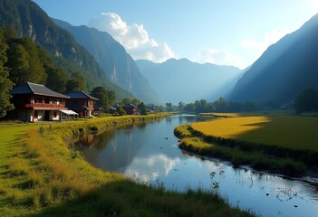 Fototapeta premium Unveiling the Magic of Shangri-La, Yunnan: An 8K High-Definition Photographic Exploration with a Leica Wide-Angle Lens to Inspire Your Wanderlust 