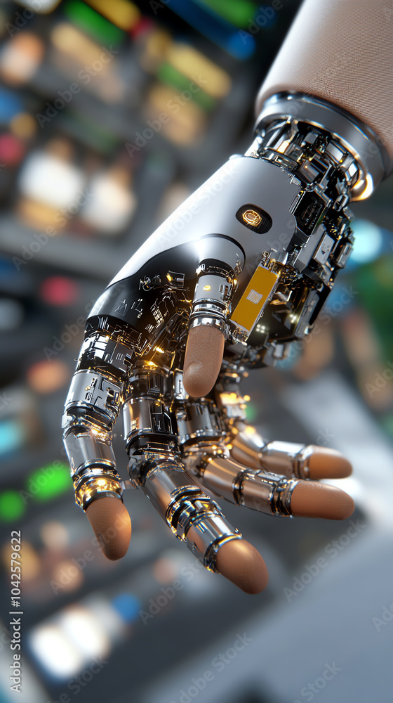 Poster the future of robotics a close-up on advanced robotic hand technology transforming human interaction
