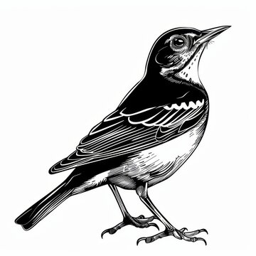 recommend clip art: Elegant Line Art of a Thrush Bird on White Background