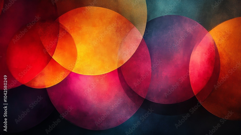 Poster Bright and vibrant circles blend seamlessly in a captivating abstract design. The use of color harmonizes beautifully against a darker backdrop, creating an engaging visual effect.