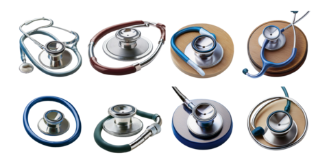 Collection of Stylish Stethoscopes on Display, PNG collection, set bundle, isolate on transparent or white background