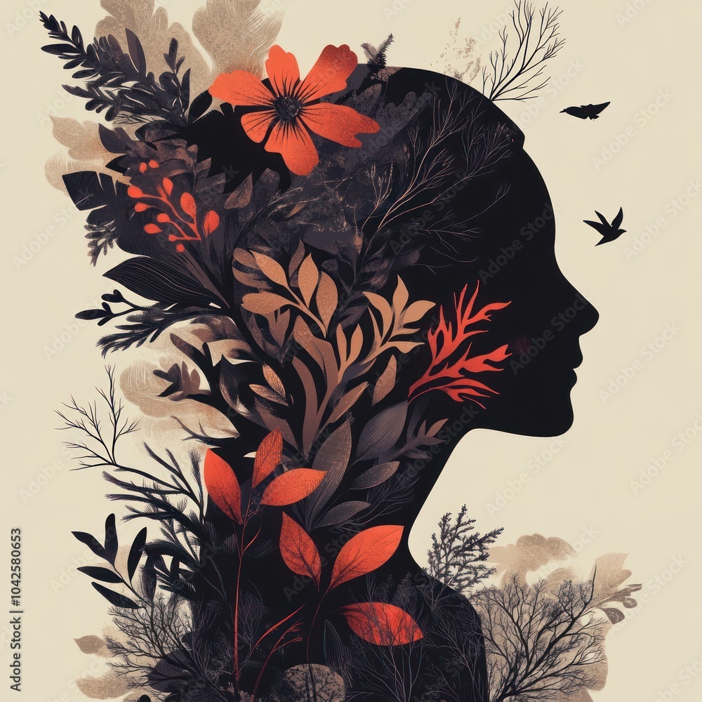 Poster Silhouette Woman with Floral Crown