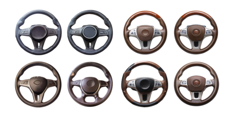 Collection of Various Car Steering Wheels, PNG collection, set bundle, isolate on transparent or white background