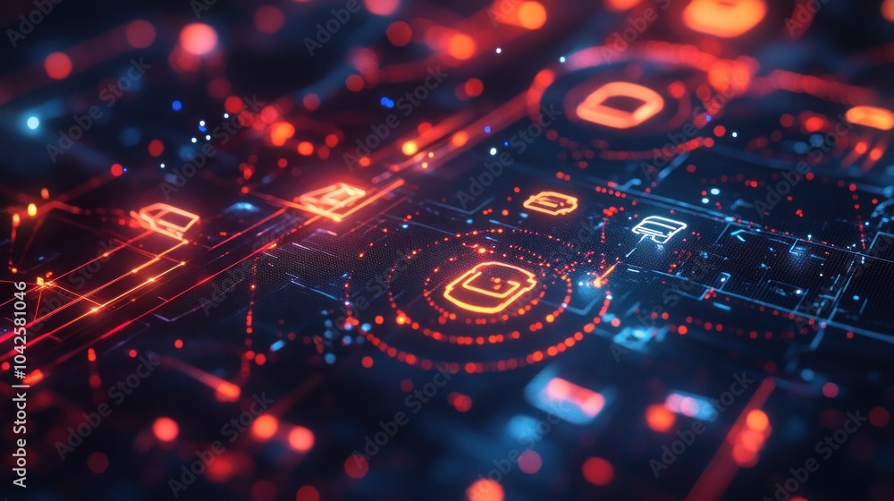 Aufkleber a vibrant digital interface showcasing interconnected data points and technology visuals.