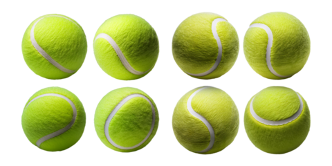Bright Yellow Tennis Balls on Black Background, PNG collection, set bundle, isolate on transparent or white background