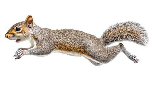  jumping grey brown squirre  on transparent background