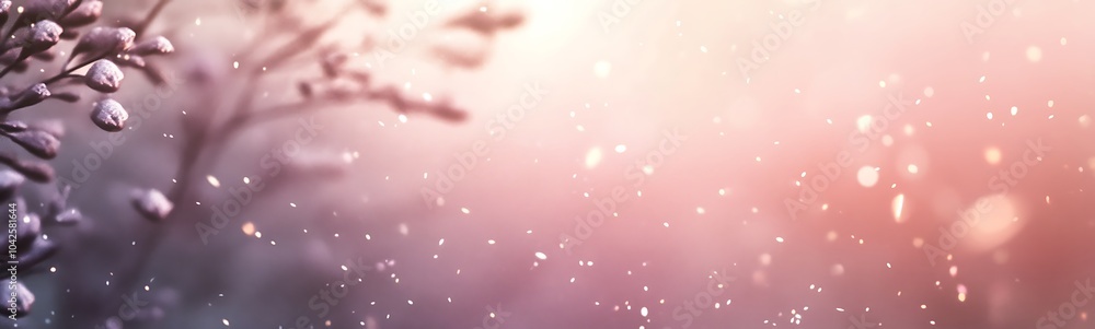 Poster a serene image showcasing delicate snowflakes falling among softly illuminated branches, creating a 