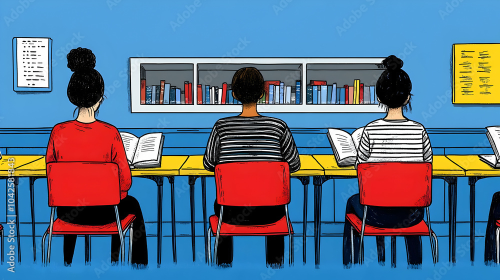 Poster students reading in a classroom setting, focused on learning.