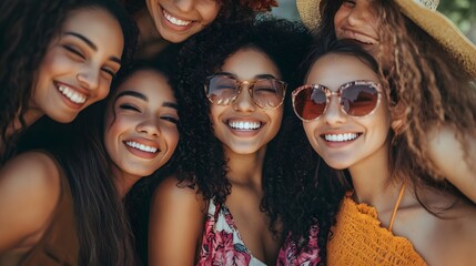 Obraz premium Optimistic cheery young women multiracial friends.