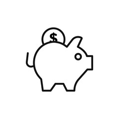 Piggy bank icon Flat art illustration in outline