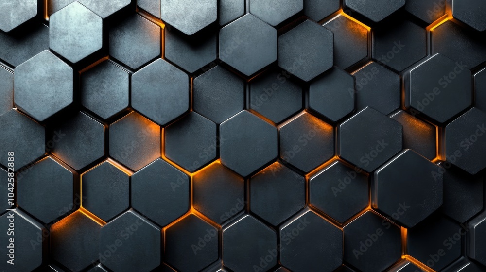 Aufkleber a striking arrangement of black hexagonal tiles features glowing orange edges, showcasing a modern d