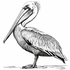 Elegant Pelican Illustration on White Background