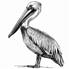 Black and White Pelican Line Art Illustration