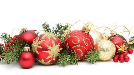 Christmas decoration on white background - a festive and charming sight. This image showcases beautiful Christmas decorations against a pure white backdrop, creating an atmosphere of holiday cheer and