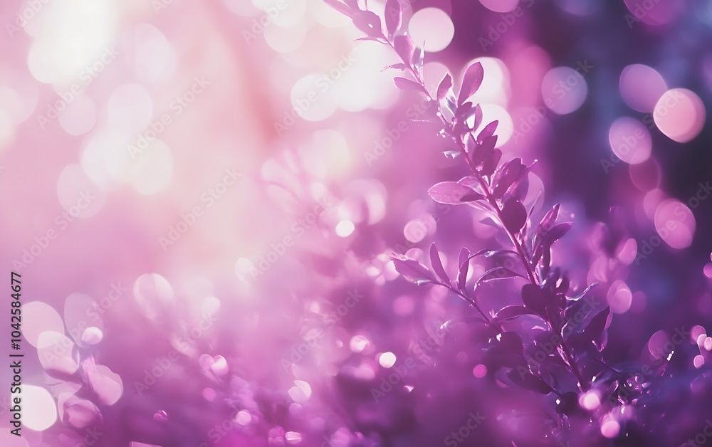 Aufkleber A dreamy blur of purple hues and soft bokeh highlights delicate foliage, creating a serene and ethereal atmosphere.