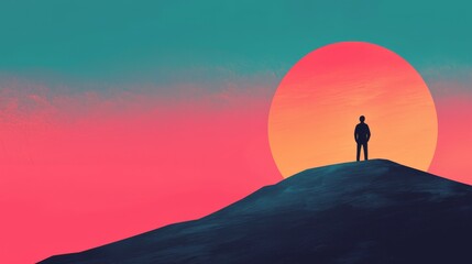 Disconnecting from Technology: Person Enjoying a Sunset Offline on Hilltop