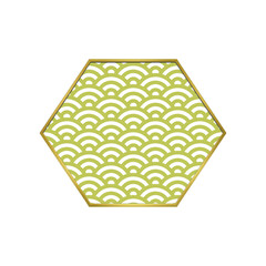 和風の六角形フレーム　青海波Ａ　緑