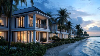 Fototapeta premium Coastal Homes with Bright Lighting and Scenic Background