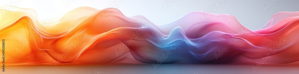 Poster abstract wave of colorful flowing shapes creating a dynamic visual.