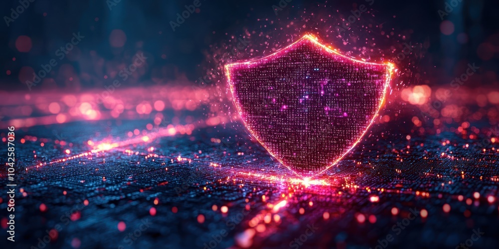 Aufkleber Glowing Shield Symbol Made of Binary Code and Sparkles