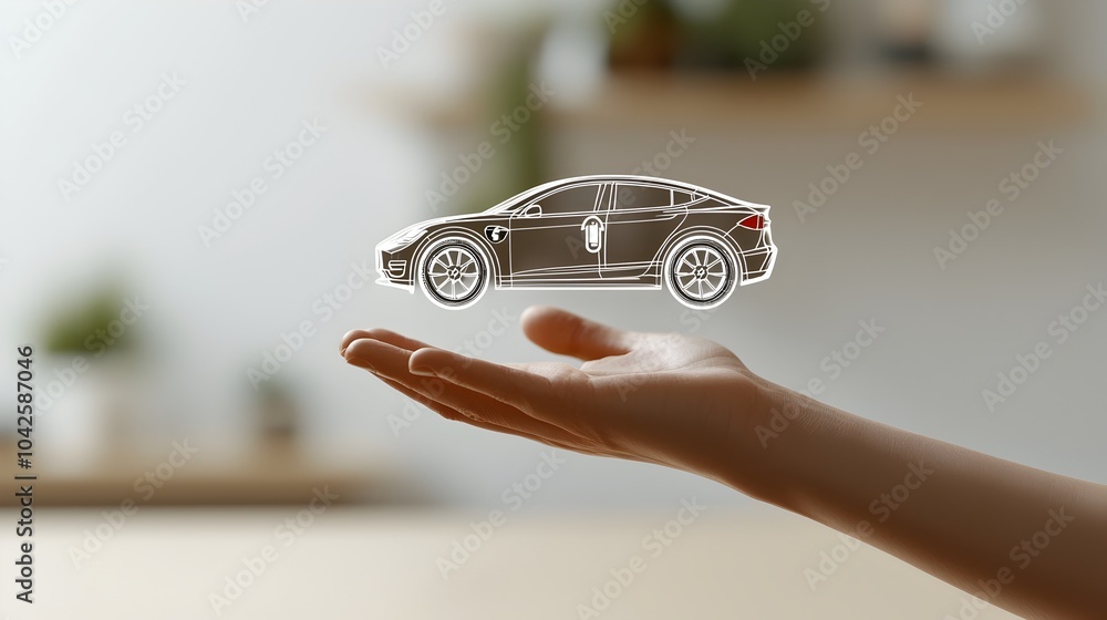 Poster holographic ev tire pressure sensor display floating above hand on clean background