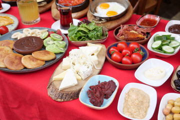 A Vibrant and Colorful Array of Traditional Breakfast Dishes Displayed Beautifully on a Table