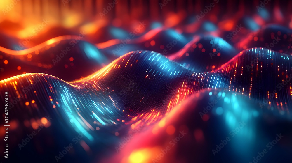 Poster abstract representation of flowing waves with vibrant colors.