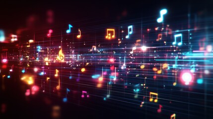 Fototapeta premium A vibrant digital representation of music notes and sound waves in an abstract design.