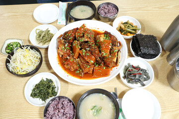 Korea food. Braised Half dried Pollack