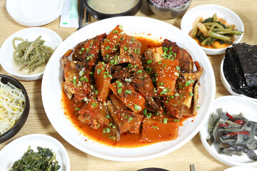 Korea food. Braised Half dried Pollack