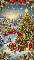 christmas tree with gifts and decorations