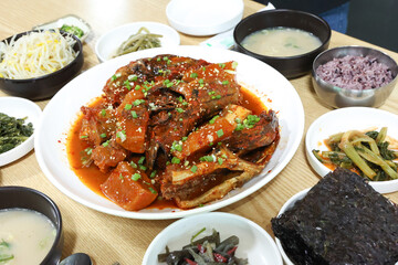 Korea food. Braised Half dried Pollack