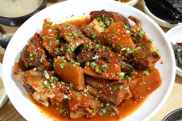Korea food. Braised Half dried Pollack