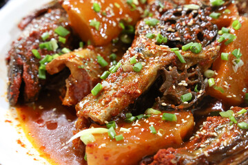 Korea food. Braised Half dried Pollack