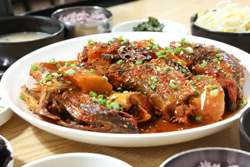 Korea food. Braised Half dried Pollack