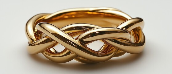 A Gold Knot Ring with Shiny, Intertwined Bands
