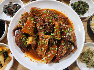 Korea food. Braised Half dried Pollack
