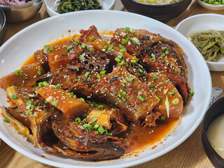Korea food. Braised Half dried Pollack