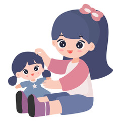 a child playing a toy doll vector illustration