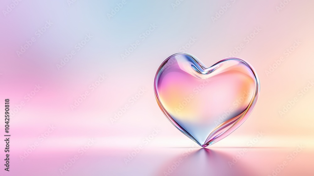 Poster glossy heart with a mirror-like finish, reflecting soft colors from a gradient background.