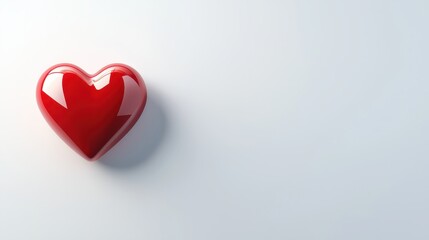 Glossy red heart with a shiny finish, floating against a soft white background for romantic designs.