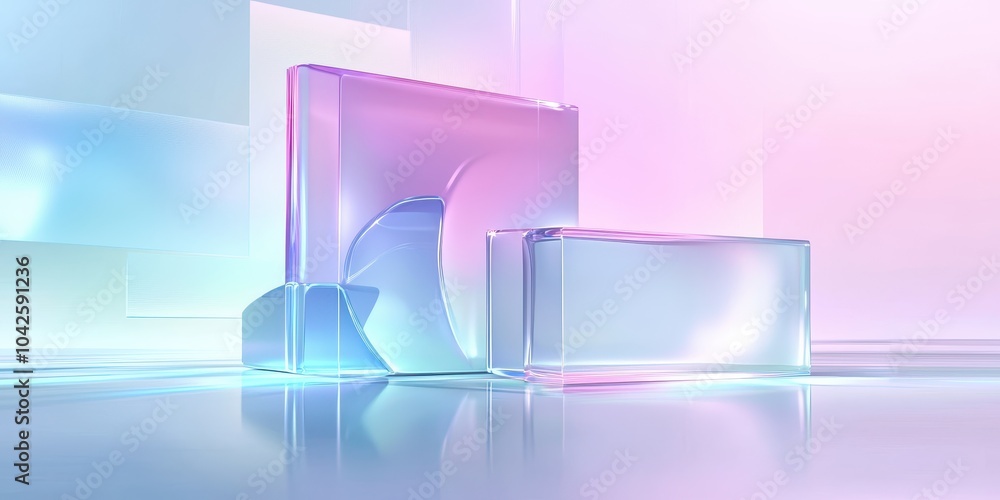 Poster holographic technology layers with a soft gradient of light, forming an abstract futuristic display.
