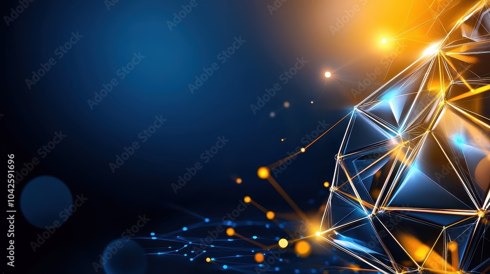 Aufkleber low-poly technology background with glowing edges and abstract geometric shapes scattered.