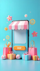 Fototapeta premium online shopping interface with a large smartphone