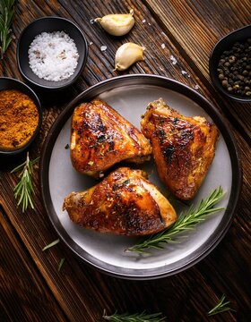 Sobrecoxa assada sobre prato com apar&ecirc;ncia deliciosa