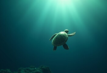 Obraz premium Vigorous Swimming: A 3D Cartoon Sea Turtle's Urgent Journey Through the Ocean's Depths