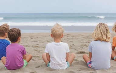 Diverse Children on Beach, Ocean Conservation, Daytime Learning